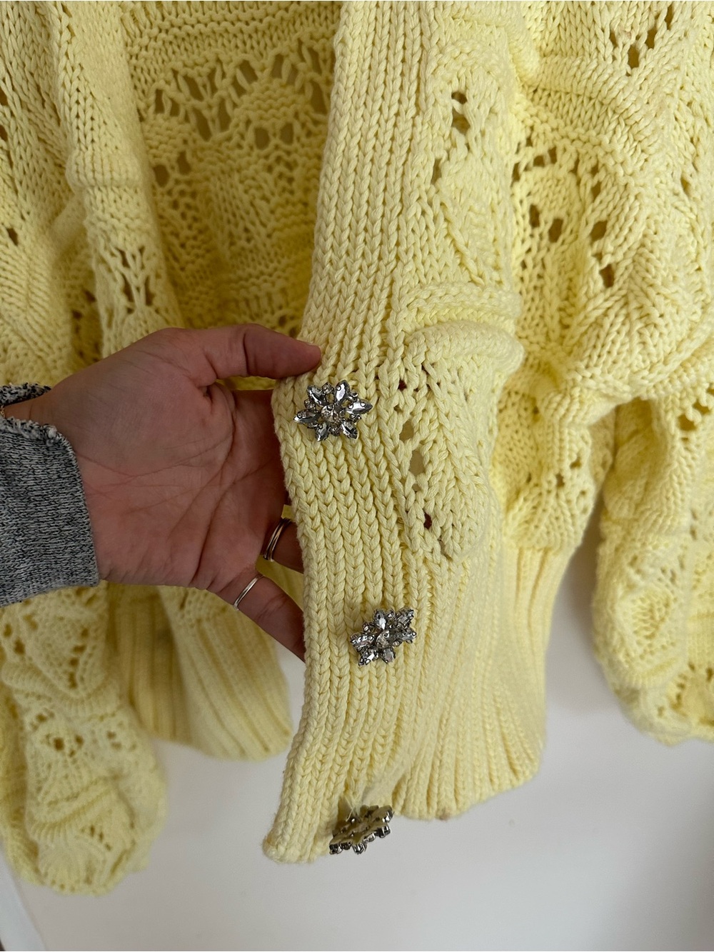 Zara Pale Yellow Openwork Knit Cardigan - Picture 2 of 5